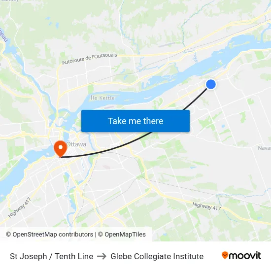 St Joseph / Tenth Line to Glebe Collegiate Institute map