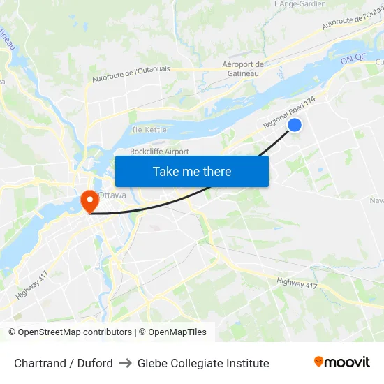 Chartrand / Duford to Glebe Collegiate Institute map