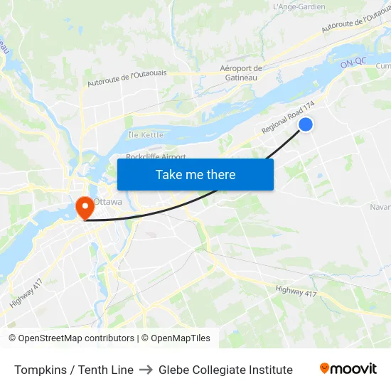 Tompkins / Tenth Line to Glebe Collegiate Institute map