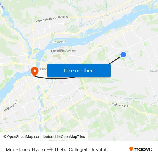 Mer Bleue / Hydro to Glebe Collegiate Institute map