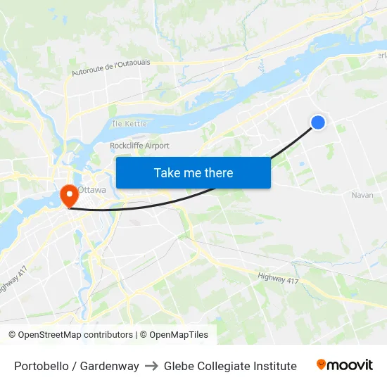 Portobello / Gardenway to Glebe Collegiate Institute map