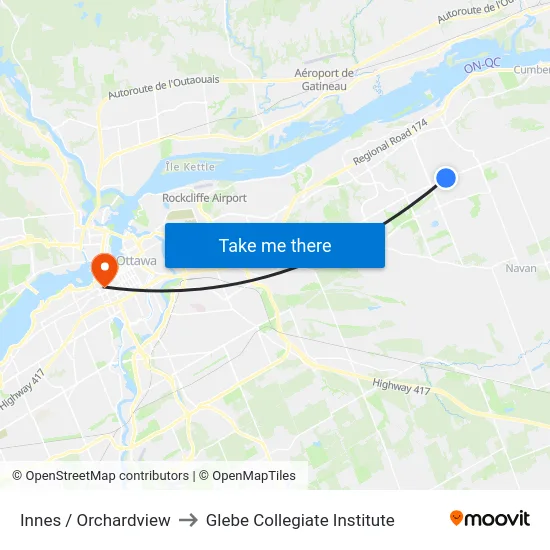 Innes / Orchardview to Glebe Collegiate Institute map