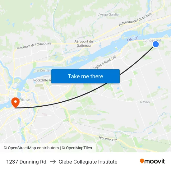 1237 Dunning Rd. to Glebe Collegiate Institute map