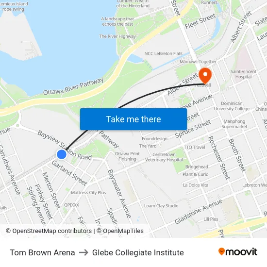 Tom Brown Arena to Glebe Collegiate Institute map