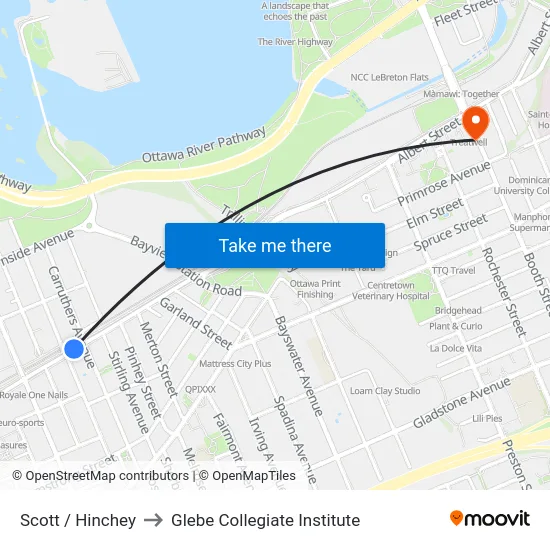 Scott / Hinchey to Glebe Collegiate Institute map
