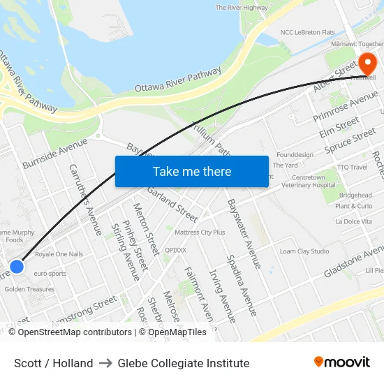 Scott / Holland to Glebe Collegiate Institute map