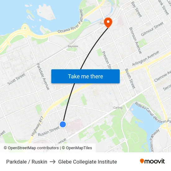 Parkdale / Ruskin to Glebe Collegiate Institute map