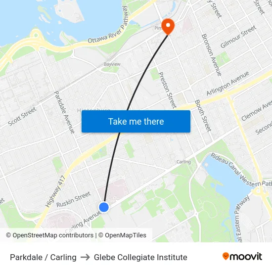 Parkdale / Carling to Glebe Collegiate Institute map