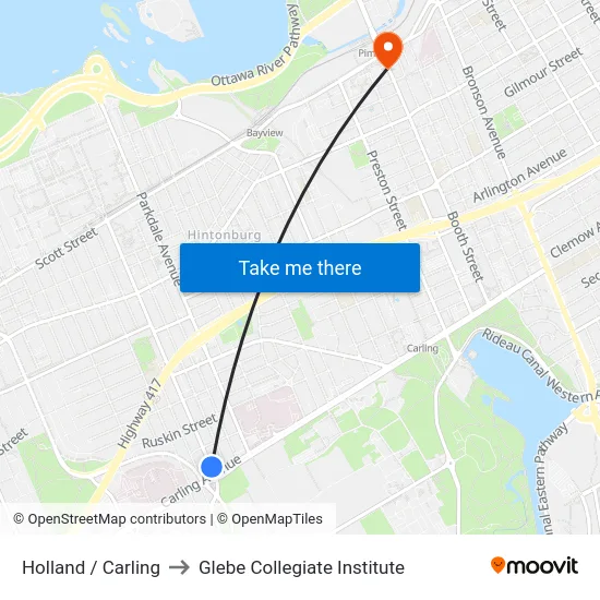 Holland / Carling to Glebe Collegiate Institute map