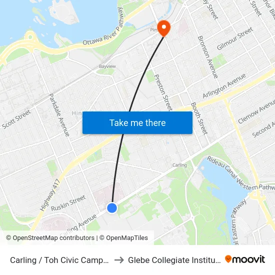 Carling / Toh Civic Campus to Glebe Collegiate Institute map