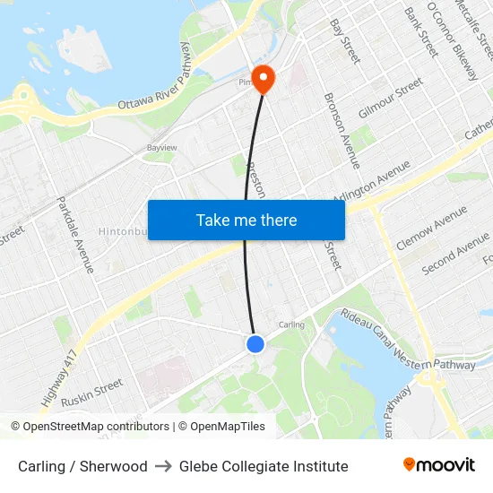 Carling / Sherwood to Glebe Collegiate Institute map