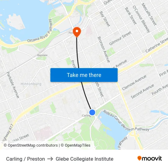 Carling / Preston to Glebe Collegiate Institute map