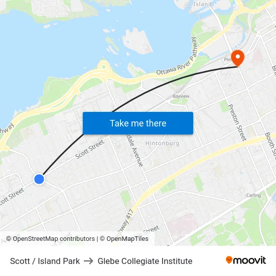 Scott / Island Park to Glebe Collegiate Institute map