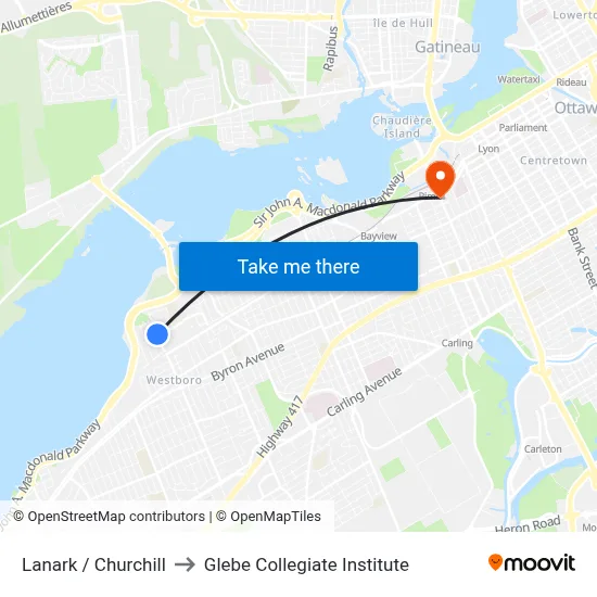 Lanark / Churchill to Glebe Collegiate Institute map