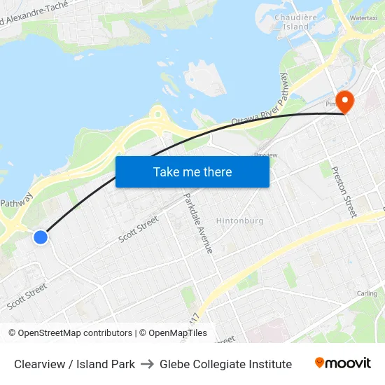 Clearview / Island Park to Glebe Collegiate Institute map