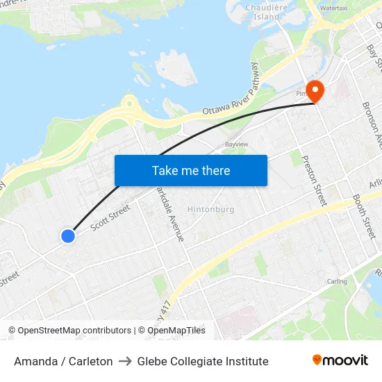 Amanda / Carleton to Glebe Collegiate Institute map