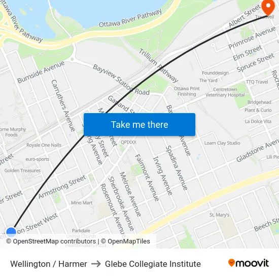 Wellington / Harmer to Glebe Collegiate Institute map