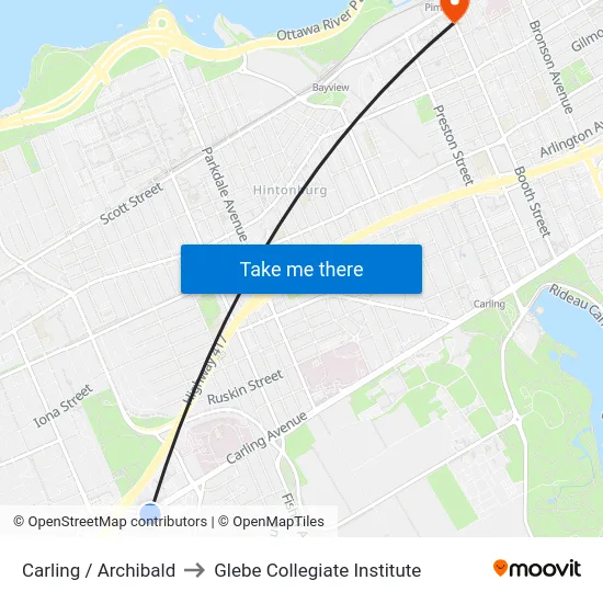 Carling / Archibald to Glebe Collegiate Institute map