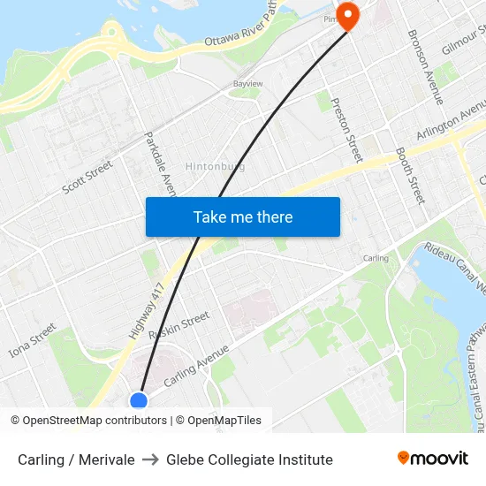 Carling / Merivale to Glebe Collegiate Institute map