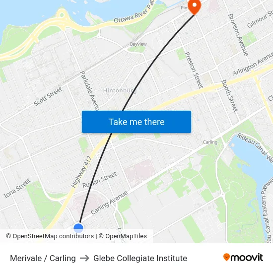 Merivale / Carling to Glebe Collegiate Institute map