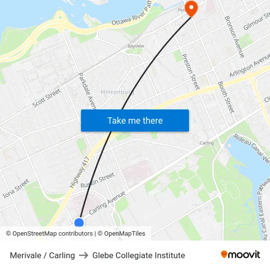 Merivale / Carling to Glebe Collegiate Institute map