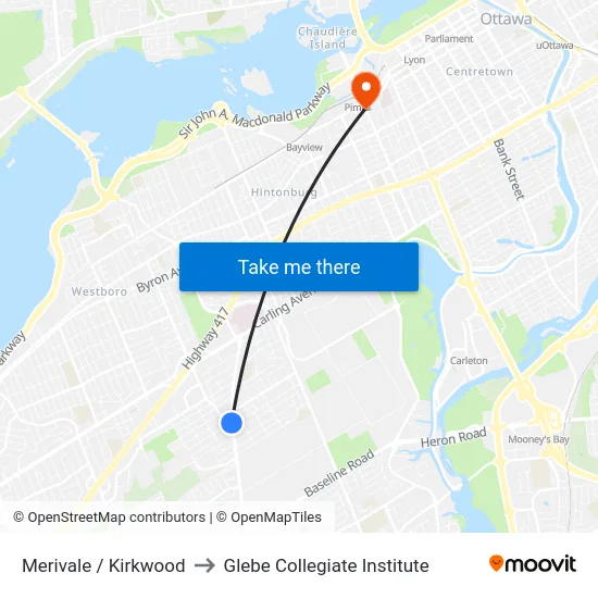 Merivale / Kirkwood to Glebe Collegiate Institute map