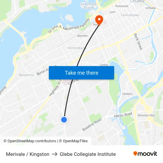 Merivale / Kingston to Glebe Collegiate Institute map