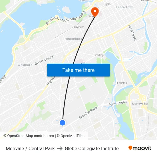 Merivale / Central Park to Glebe Collegiate Institute map