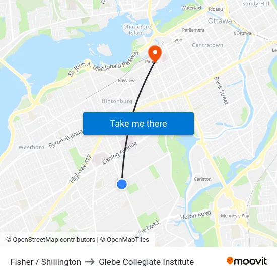 Fisher / Shillington to Glebe Collegiate Institute map