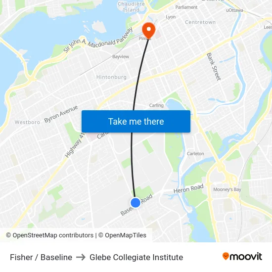 Fisher / Baseline to Glebe Collegiate Institute map