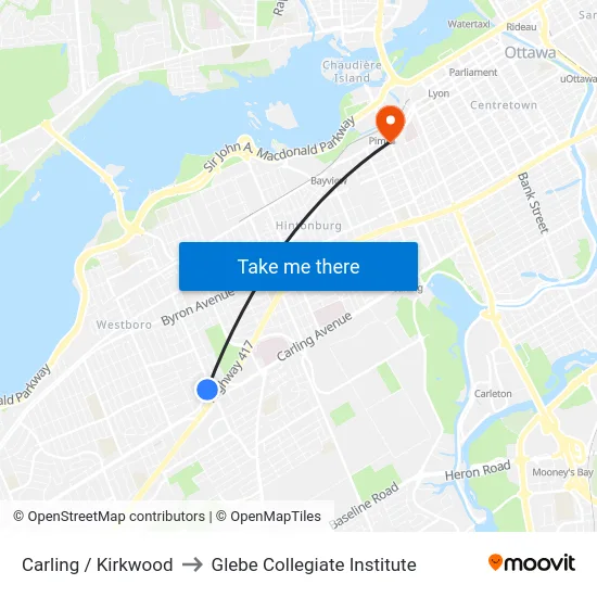 Carling / Kirkwood to Glebe Collegiate Institute map