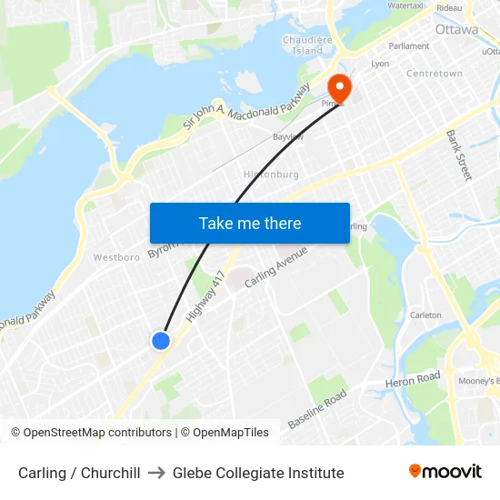 Carling / Churchill to Glebe Collegiate Institute map