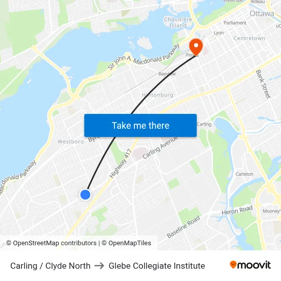 Carling / Clyde North to Glebe Collegiate Institute map