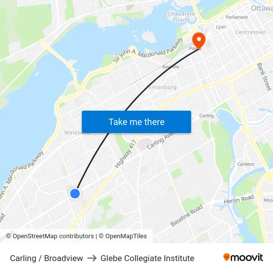Carling / Broadview to Glebe Collegiate Institute map