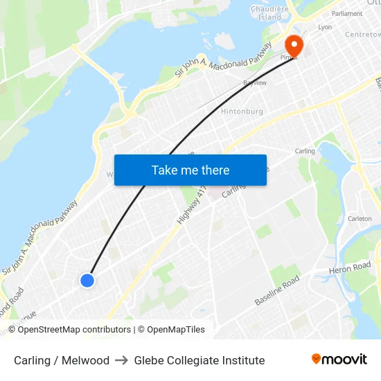 Carling / Melwood to Glebe Collegiate Institute map