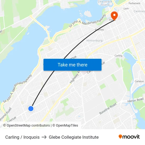 Carling / Iroquois to Glebe Collegiate Institute map
