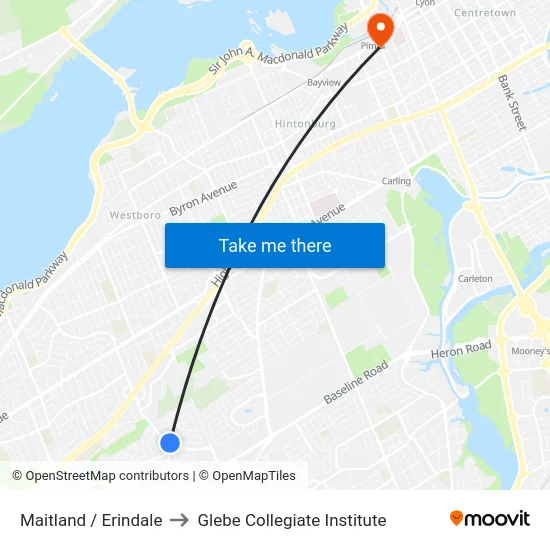 Maitland / Erindale to Glebe Collegiate Institute map