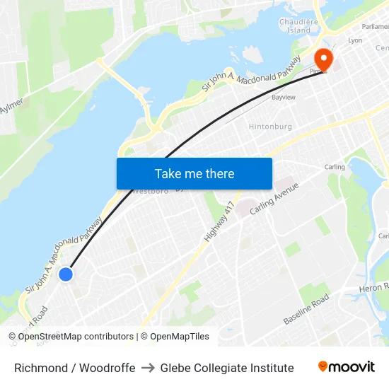Richmond / Woodroffe to Glebe Collegiate Institute map