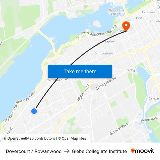 Dovercourt / Rowanwood to Glebe Collegiate Institute map