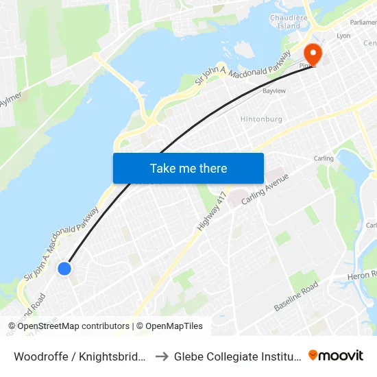 Woodroffe / Knightsbridge to Glebe Collegiate Institute map