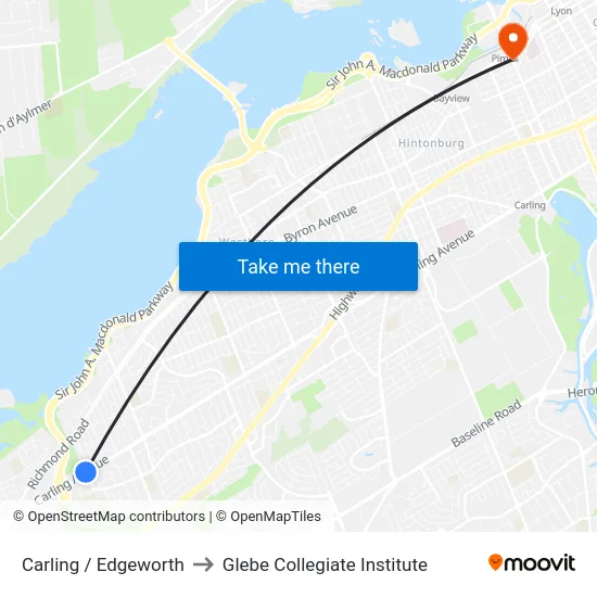 Carling / Edgeworth to Glebe Collegiate Institute map