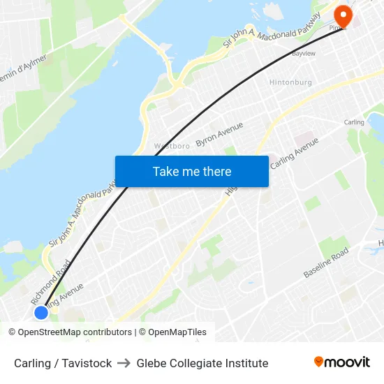 Carling / Tavistock to Glebe Collegiate Institute map