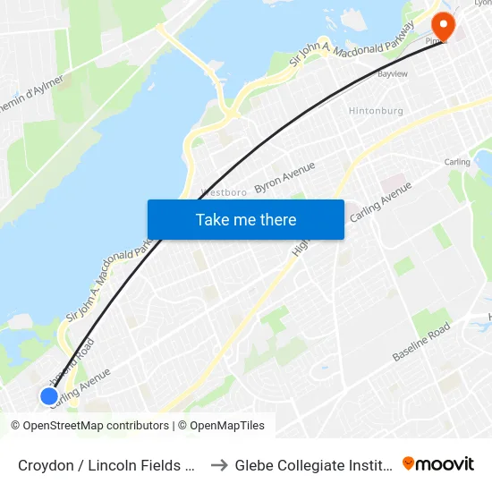 Croydon / Lincoln Fields Mall to Glebe Collegiate Institute map