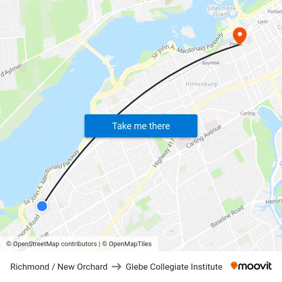 Richmond / New Orchard to Glebe Collegiate Institute map