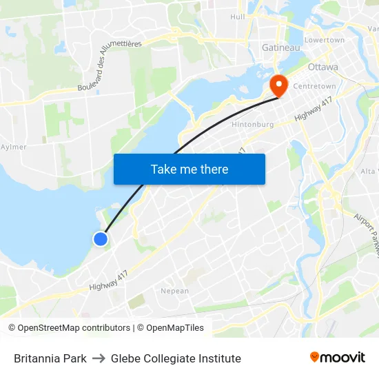Britannia Park to Glebe Collegiate Institute map
