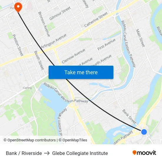 Bank / Riverside to Glebe Collegiate Institute map