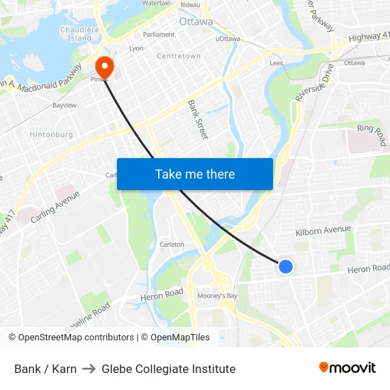 Bank / Karn to Glebe Collegiate Institute map