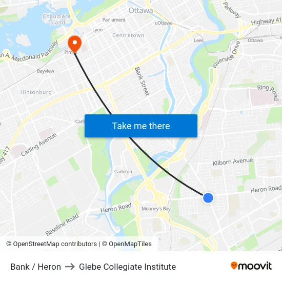 Bank / Heron to Glebe Collegiate Institute map