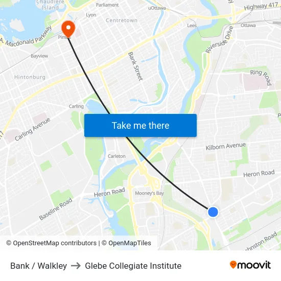 Bank / Walkley to Glebe Collegiate Institute map