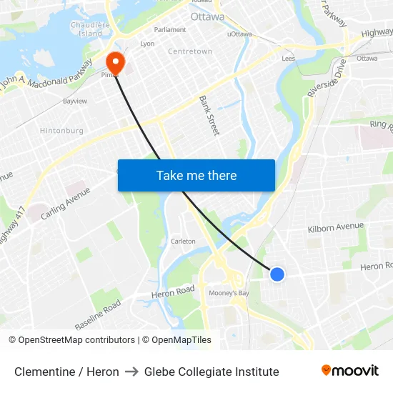 Clementine / Heron to Glebe Collegiate Institute map
